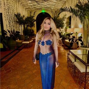 Chic Blue Mesh Dress Affirm brand comes with black slip for under